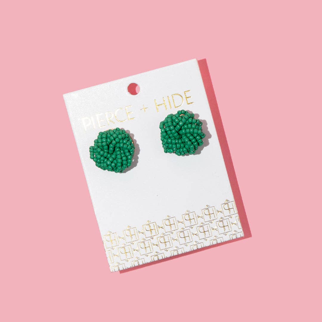 Custom Beaded Knot Stud Earrings | Knotted Stud : Mustard