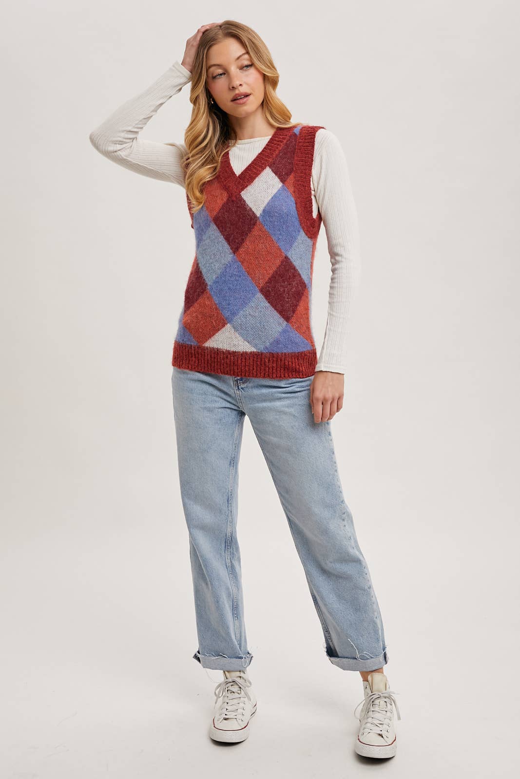ARGYLE KNIT SWEATER VEST: MUSTARD COMBO