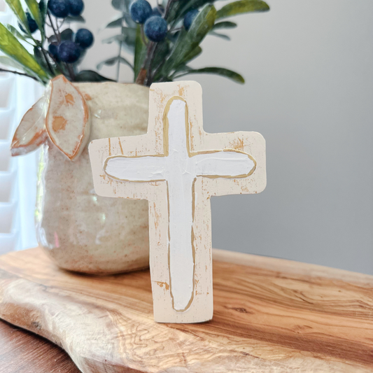 Chunky Wood Cross | Rustic Home Decor | Farmhouse | Cross: Off-White