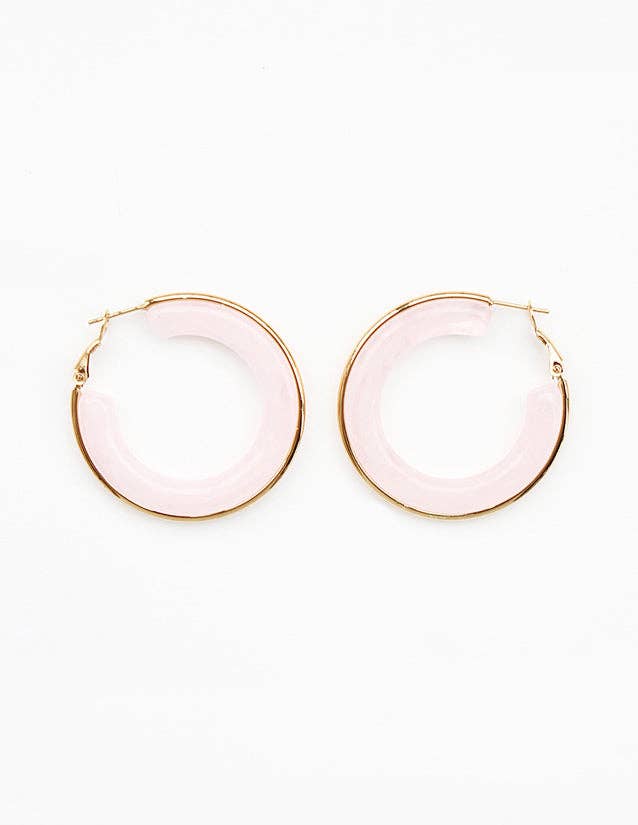 Natural Pink Acrylic Hoop with Gold Accent 1.5" Earring