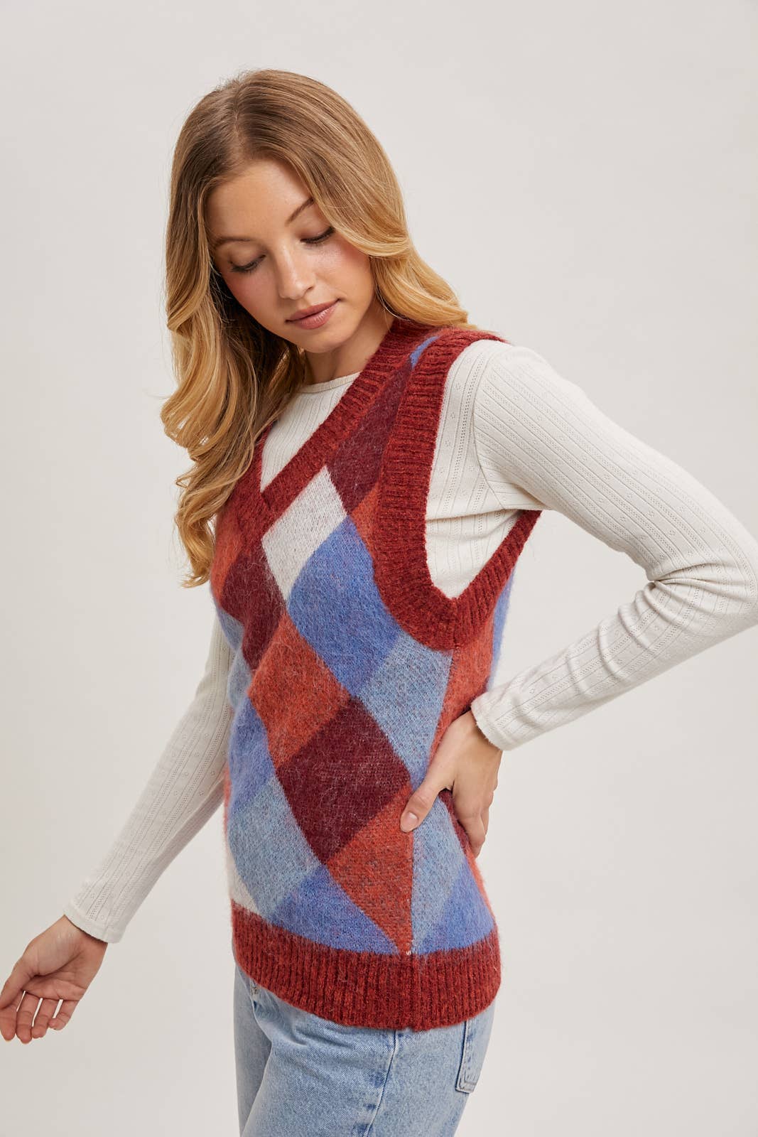 ARGYLE KNIT SWEATER VEST: MUSTARD COMBO