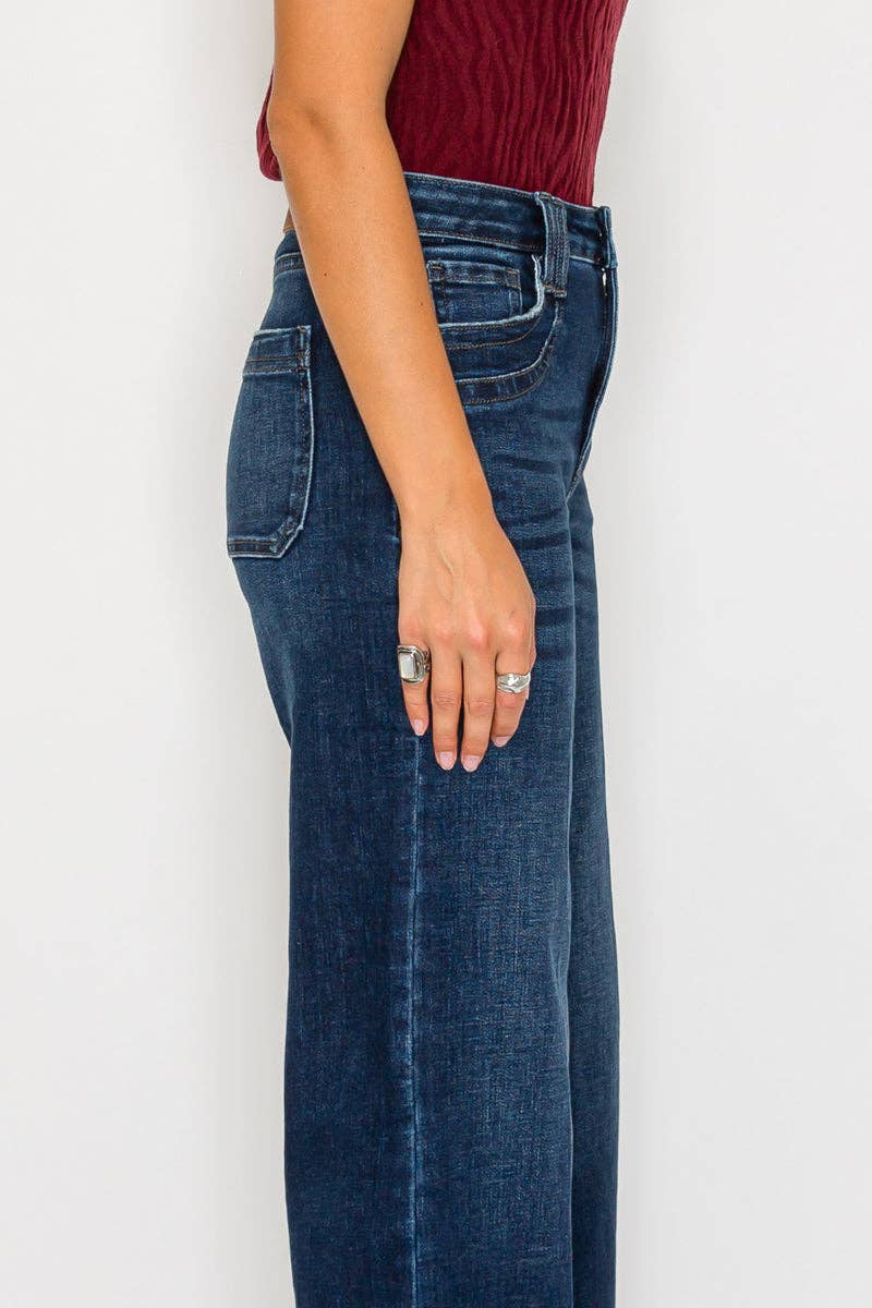 TUMMY CONTROL HIGH RISE A LINE WIDE LEG JEANS: 1 (24)
