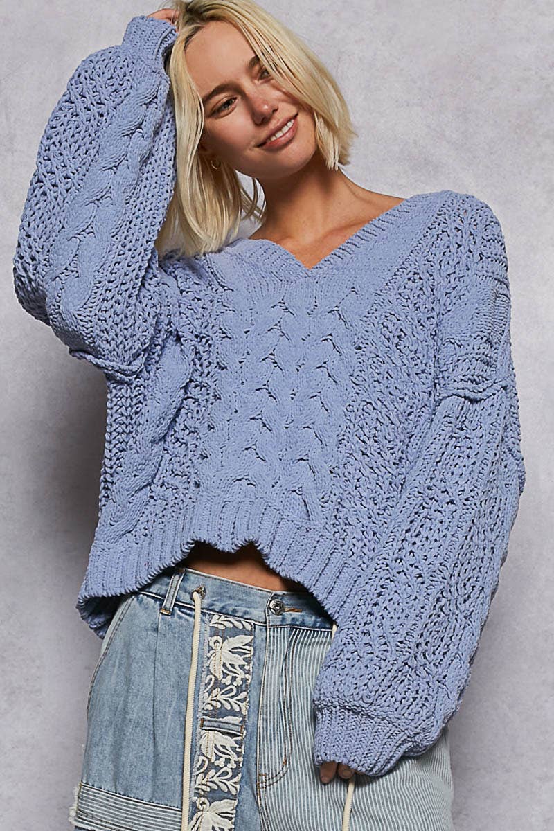 V-neck semi cropped top in chenille sweater