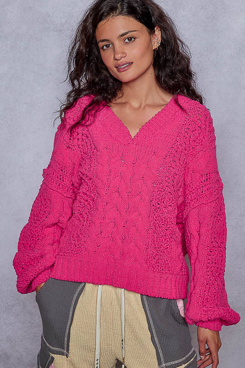 V-neck semi cropped top in chenille sweater