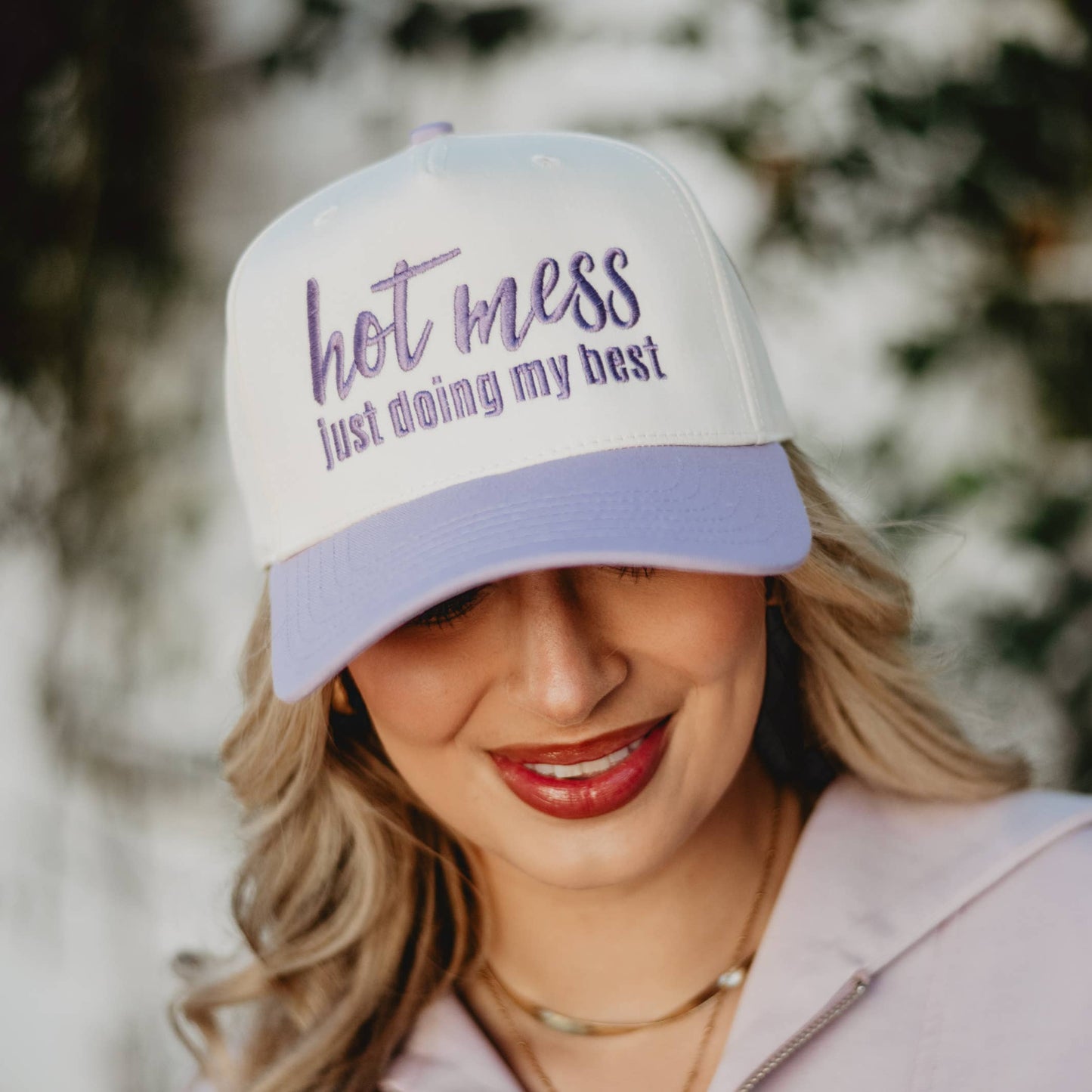 Hot Mess Just Doing My Best Two-Toned Vintage Hat: Light Purple and Tan