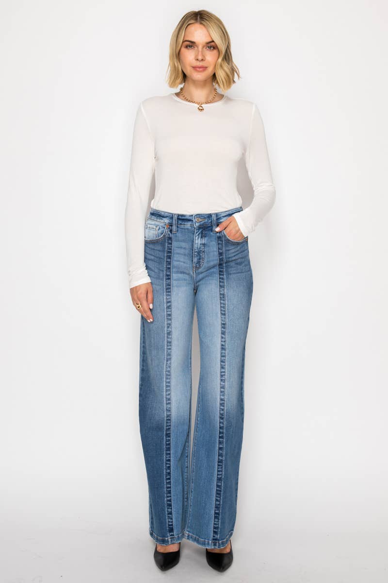 ECO FRIENDLY TUMMY CONTROL HIGH RISE RELAXED FLARE JEANS