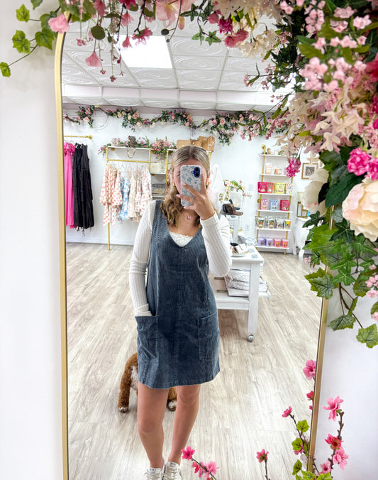 Snow Wash Corduroy Pinafore Overall Dress