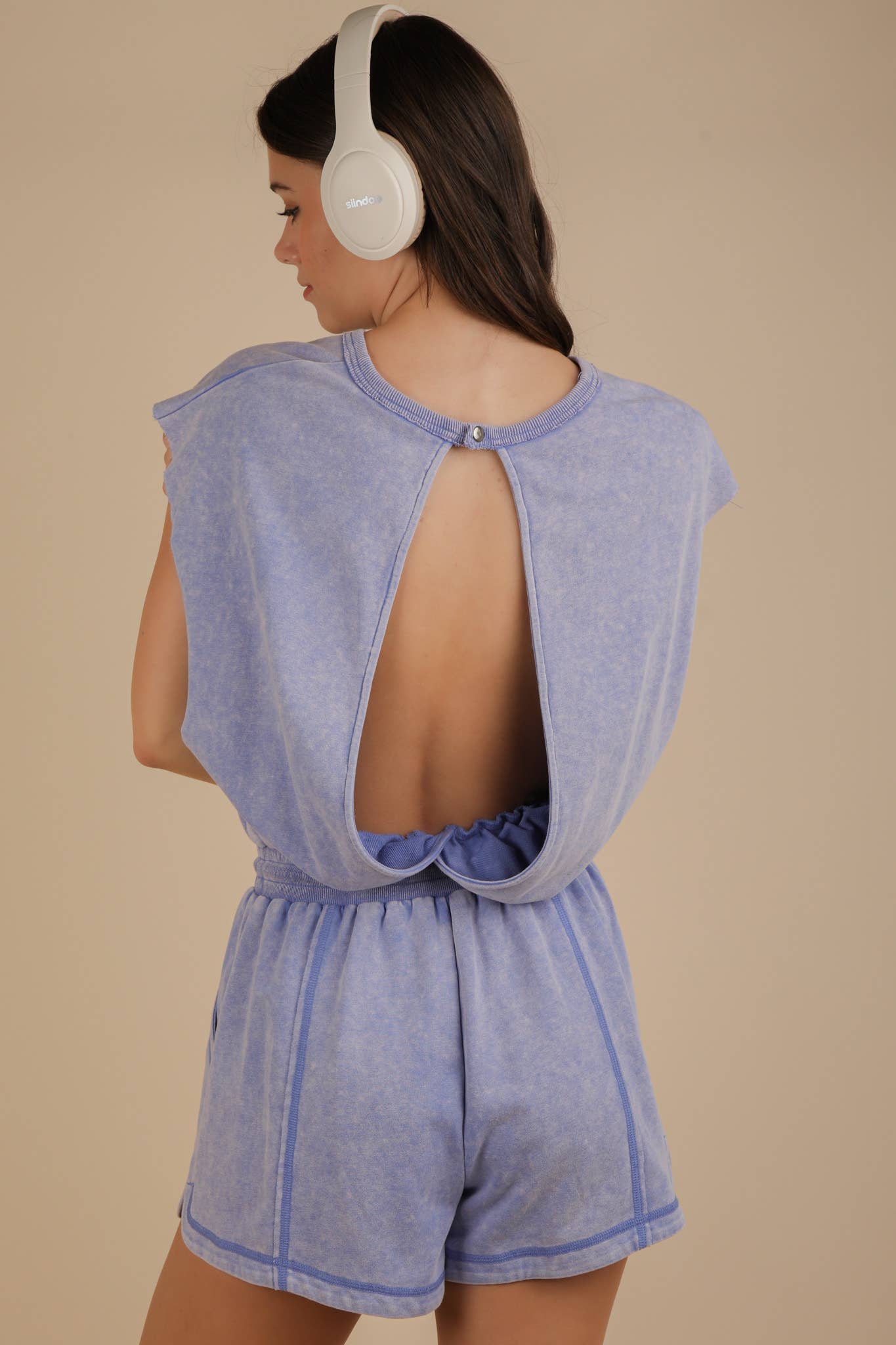 NP70783-Washed Knit Romper w/ Cutout Back