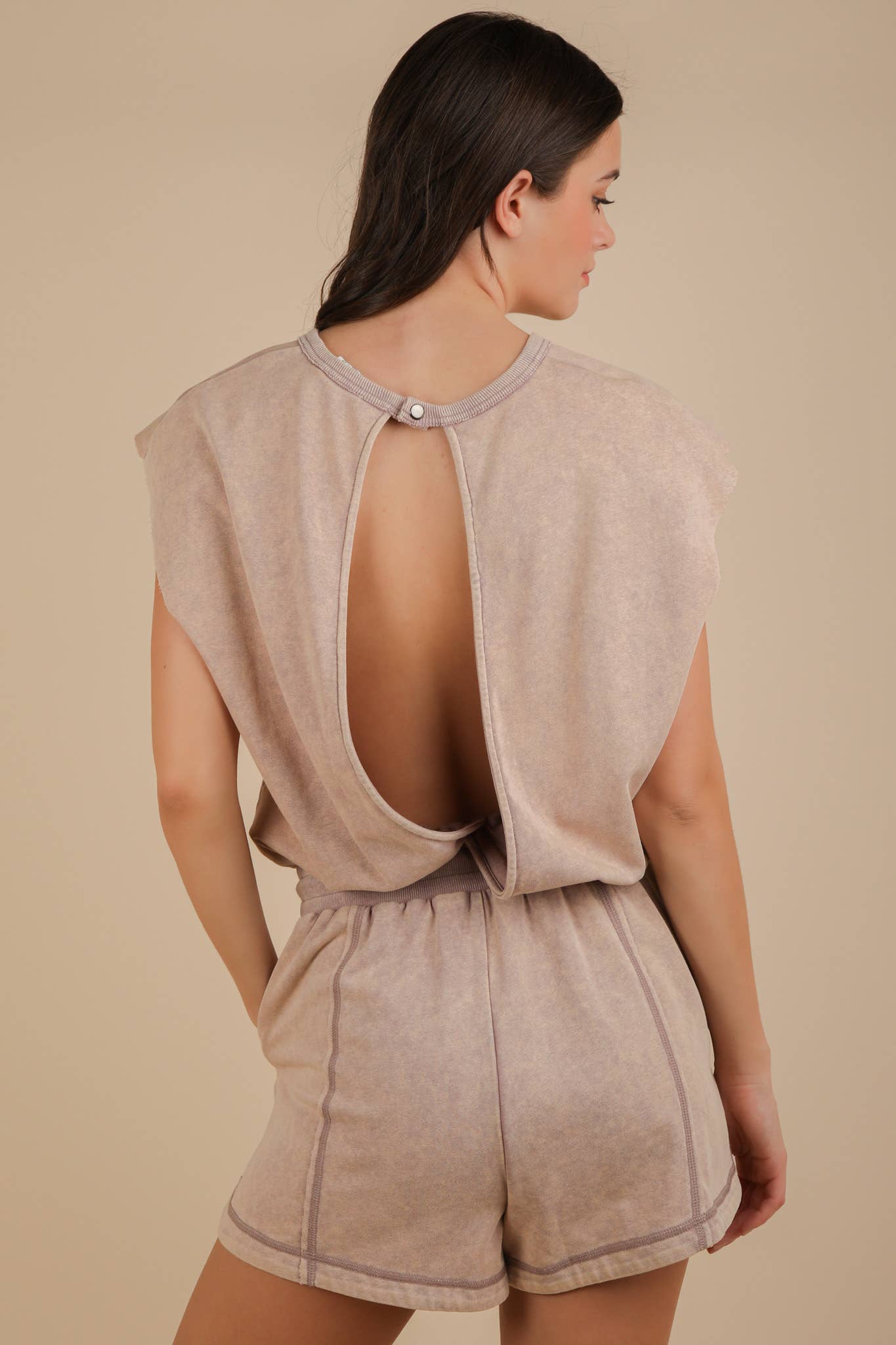 NP70783-Washed Knit Romper w/ Cutout Back