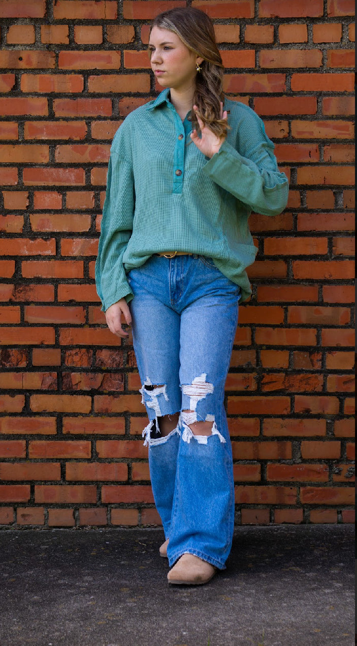 Waffle Long Sleeve Pocket Top
