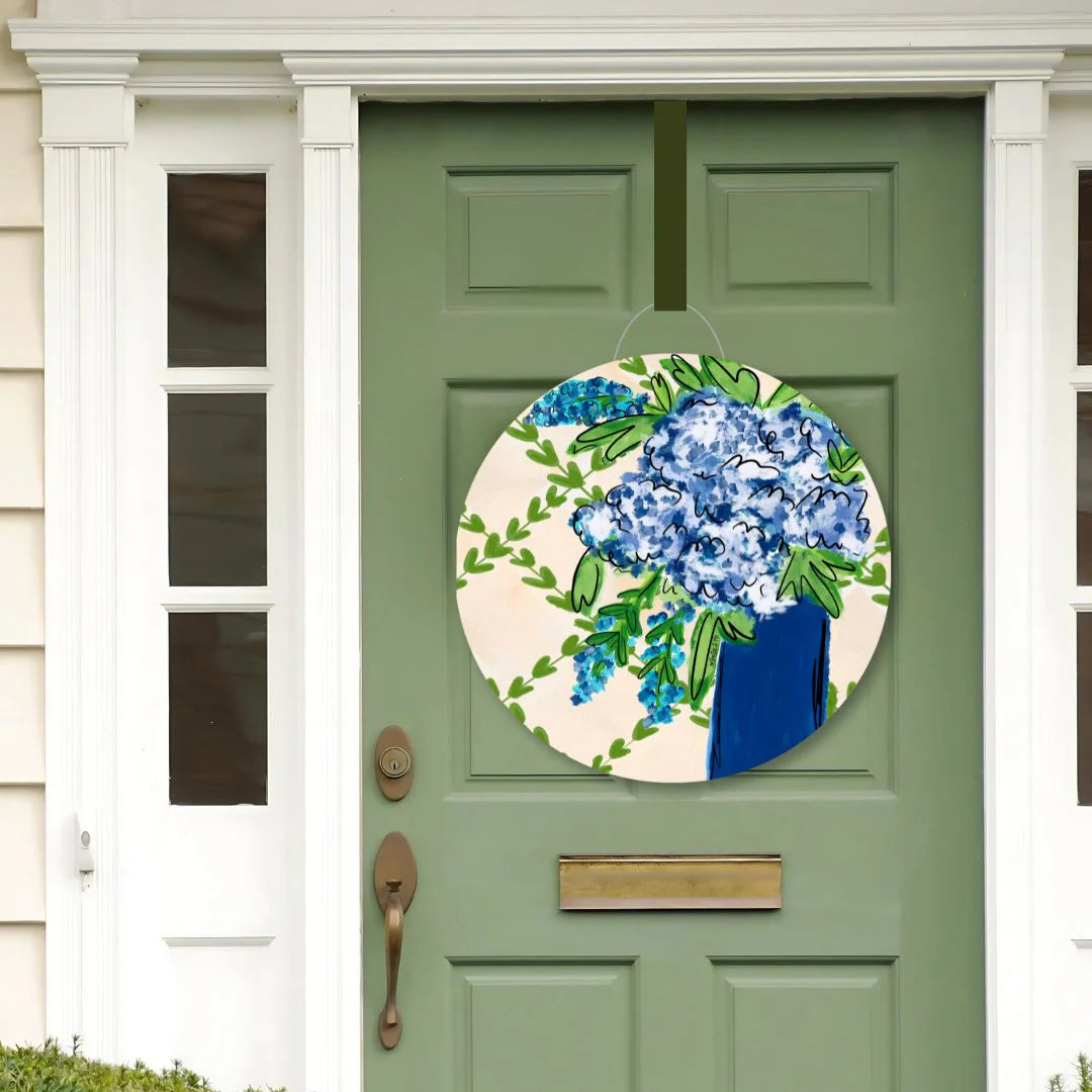 Baxter & Me- Blue Floral with Greenery Door Hanger