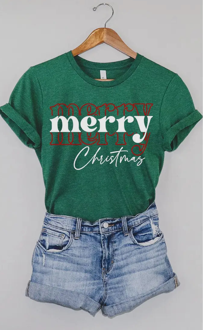 Green Merry Merry Christmas Tee