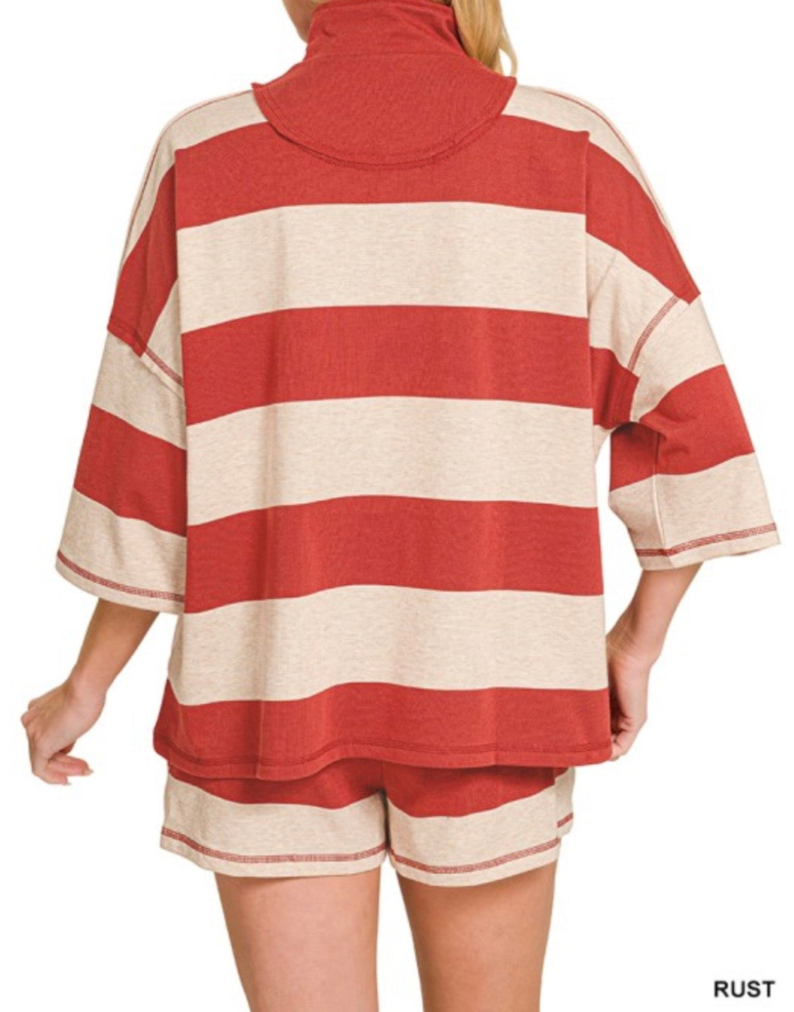 French Terry Striped Half Zip Set