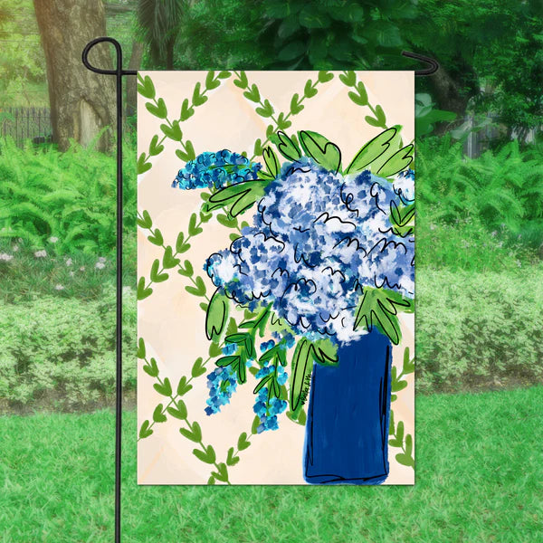 Baxter & Me-Blue Floral with Greenery Garden Flag