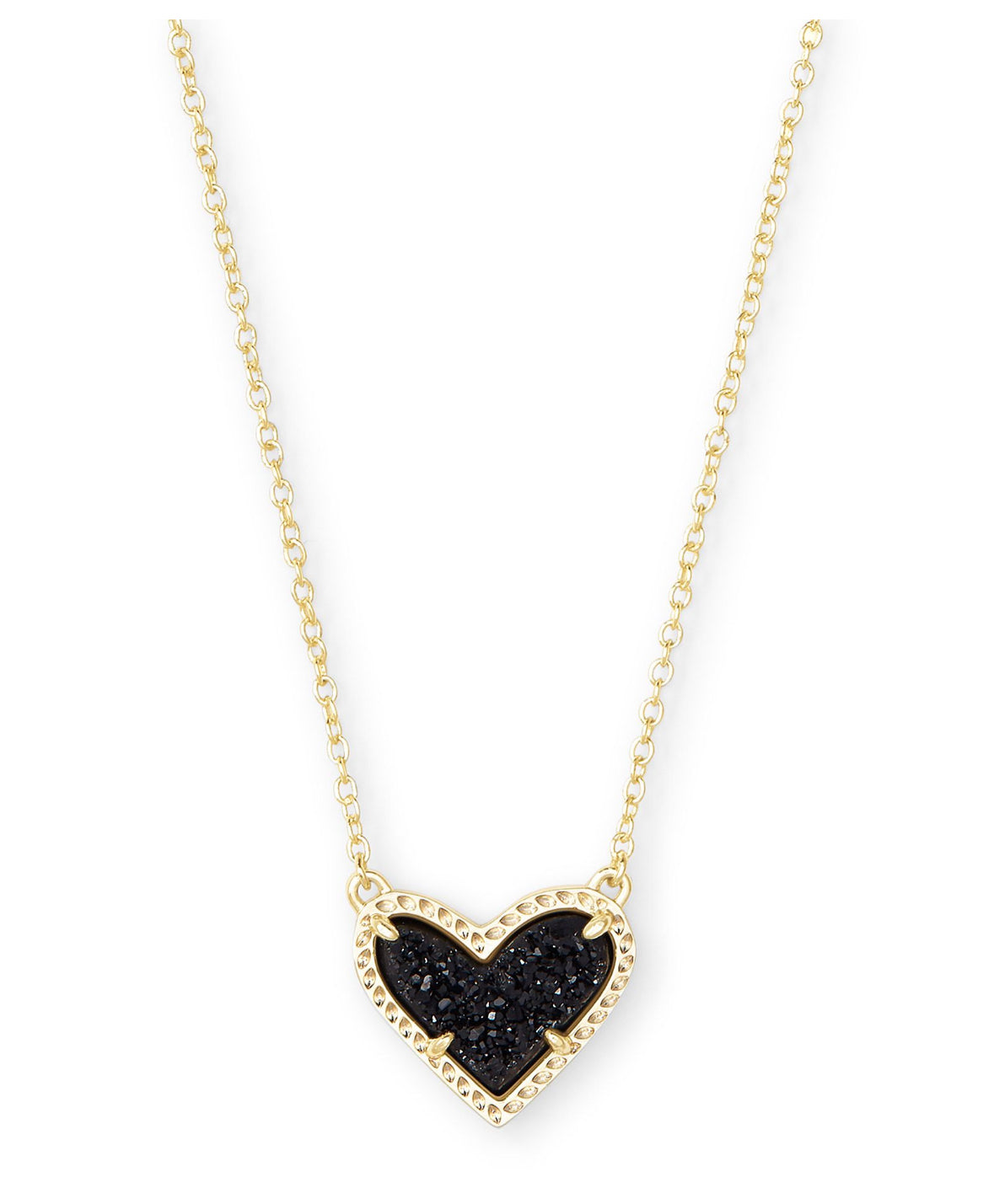 Ari Heart Short Pendant Necklace – Gold & Black Drusy
