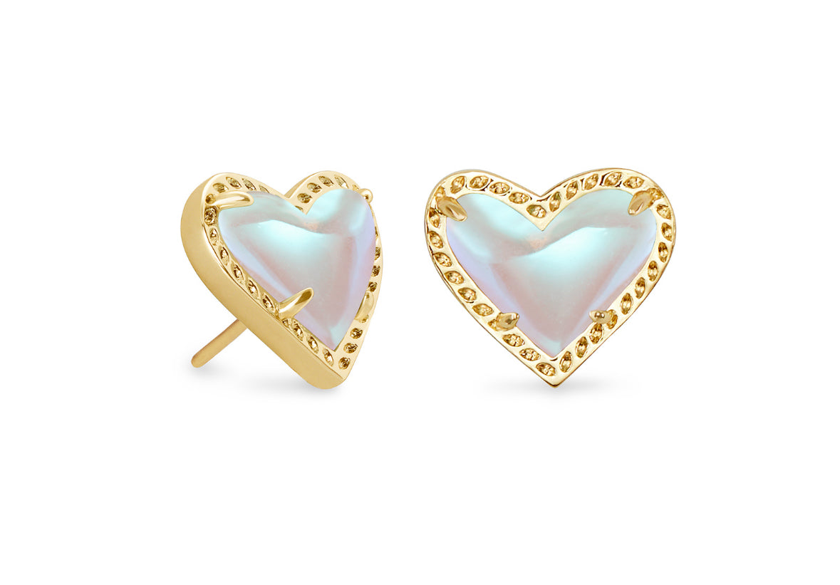 Kendra Scott Ari Heart Stud Earrings – Gold Dichroic Glass