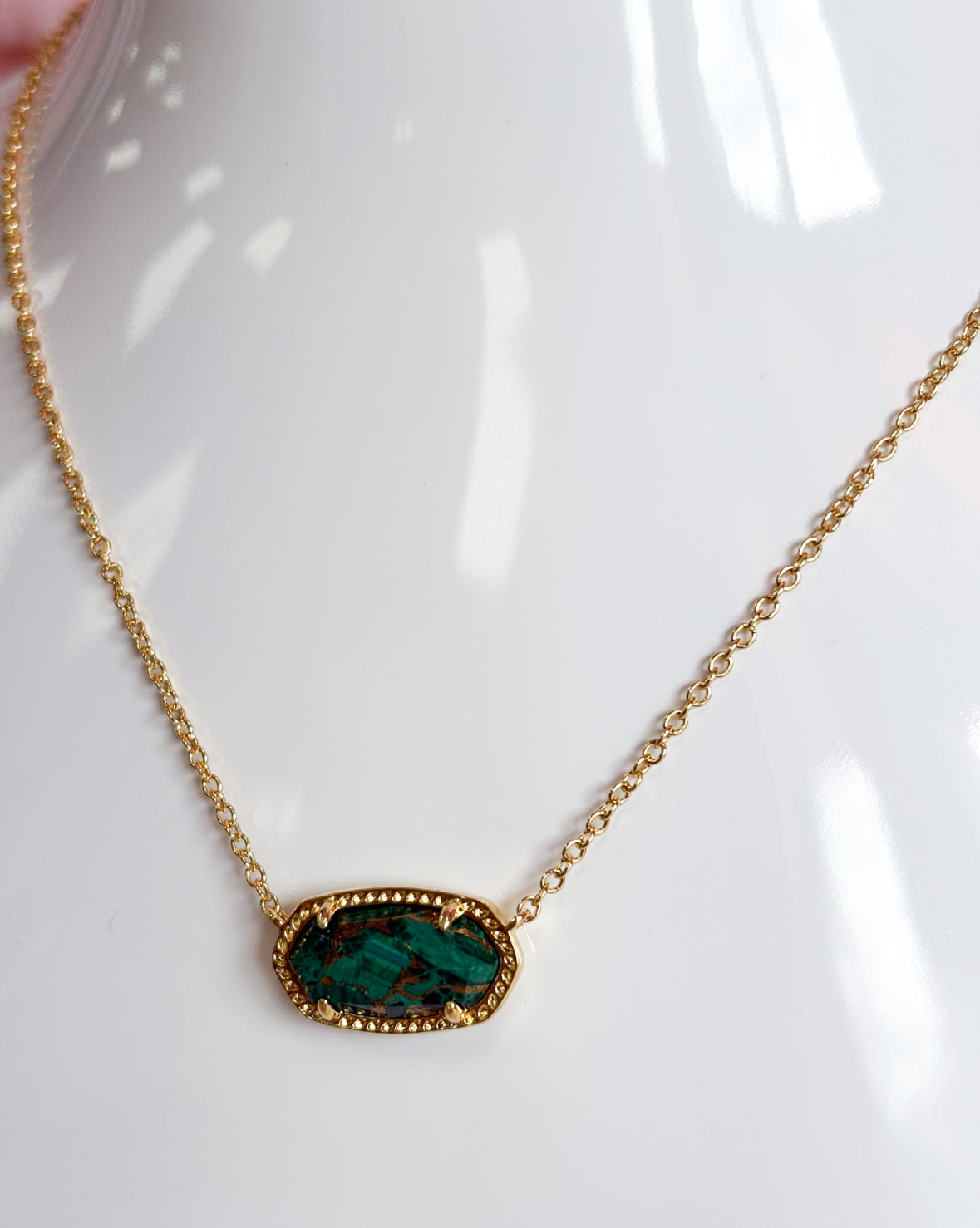 Elisa Pendant Gold Bronze Veined Green Malachite Necklace