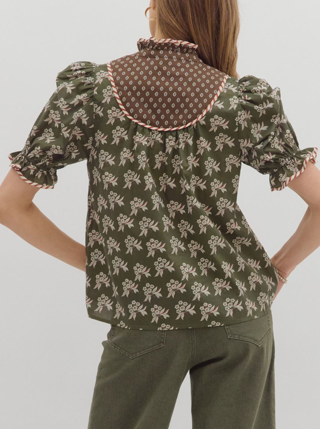 Floral Print Ruffle Short Sleeve ENTRO Top