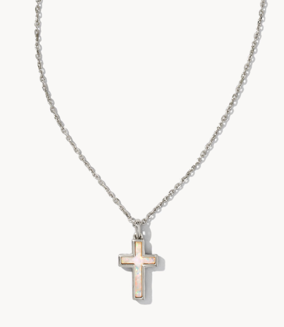 Cross Pendant Necklace – Rhodium White Opal