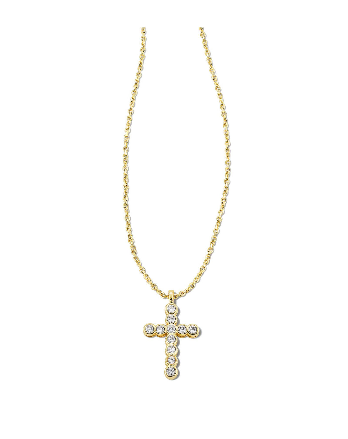 Cross Crystal Pendant Necklace – Gold & White Crystal
