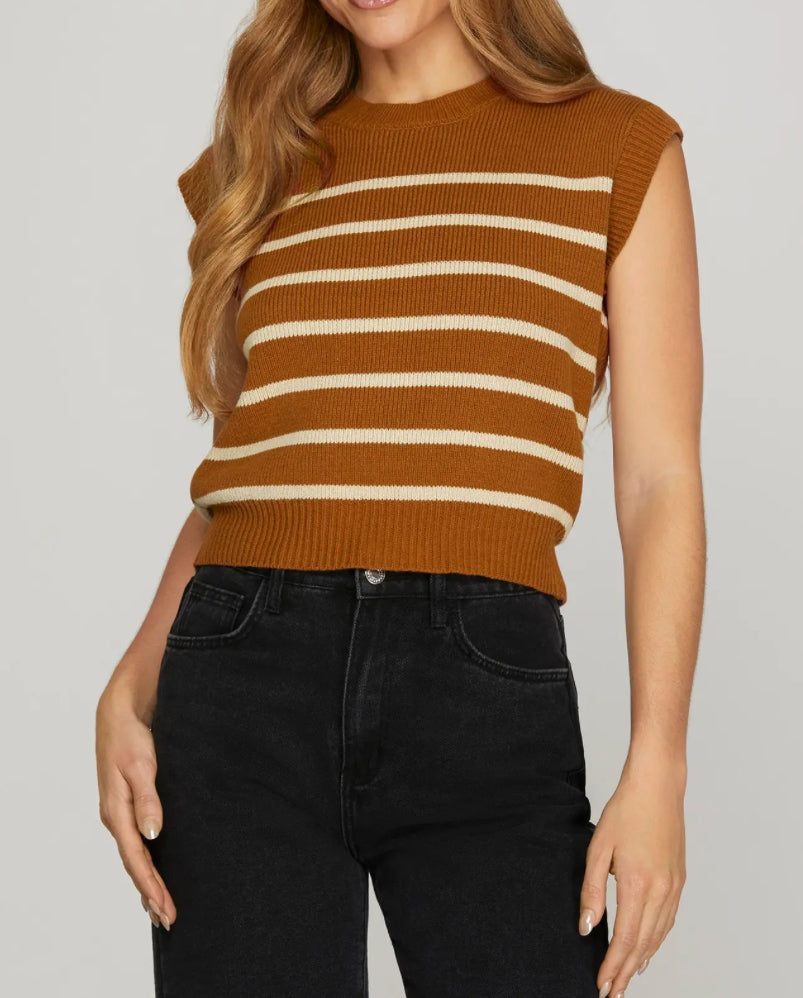 Brown And Cream Striped Sweater