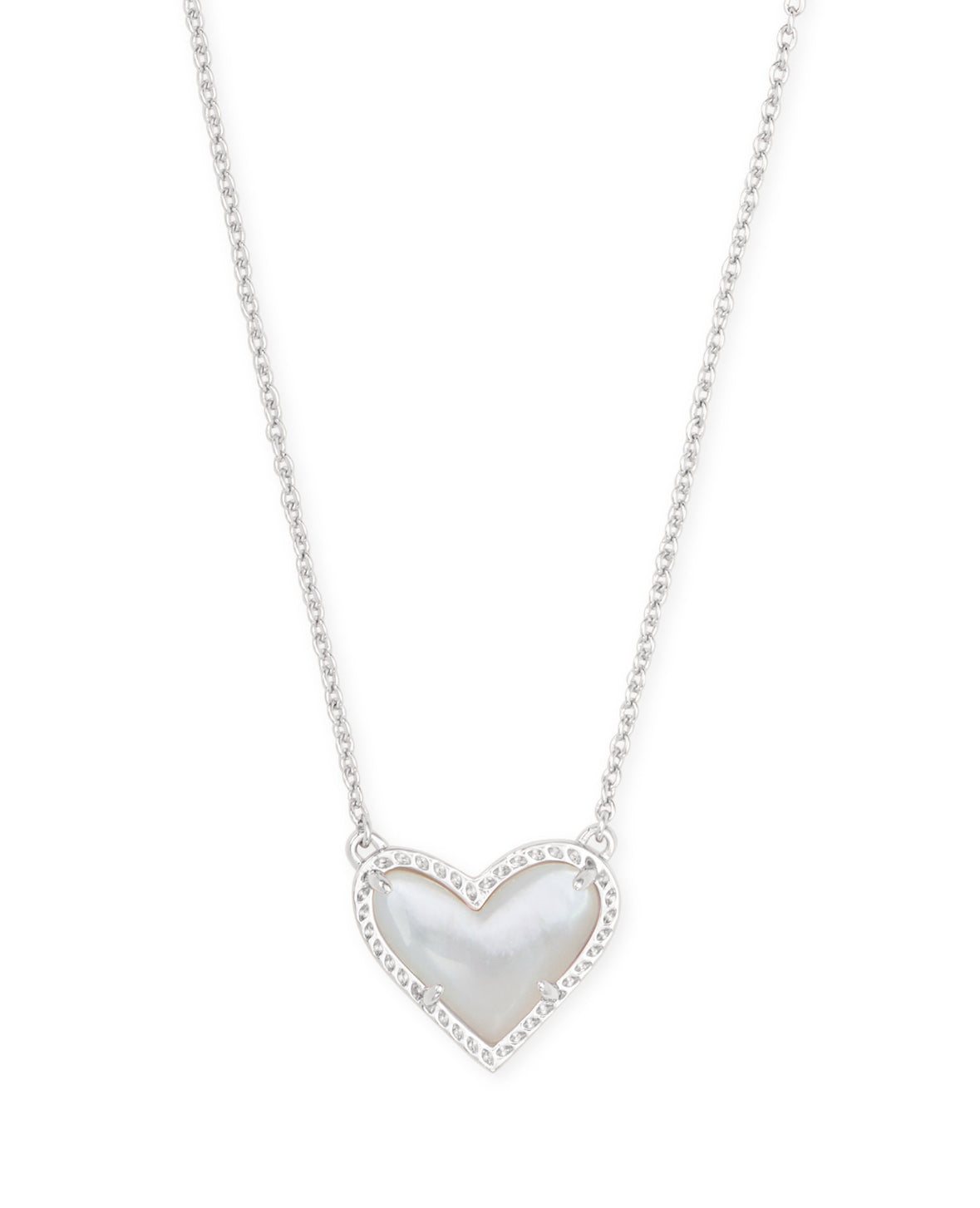 Ari Heart Short Pendant Necklace – Rhodium & Ivory Mother of Pearl