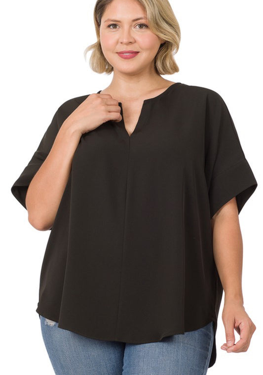 Black Plus Size Short Sleeve Top