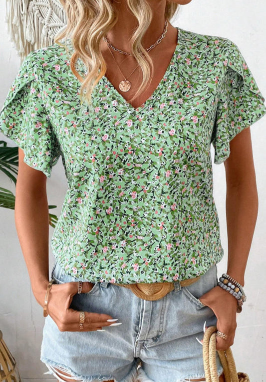Bright Green Floral Blouse