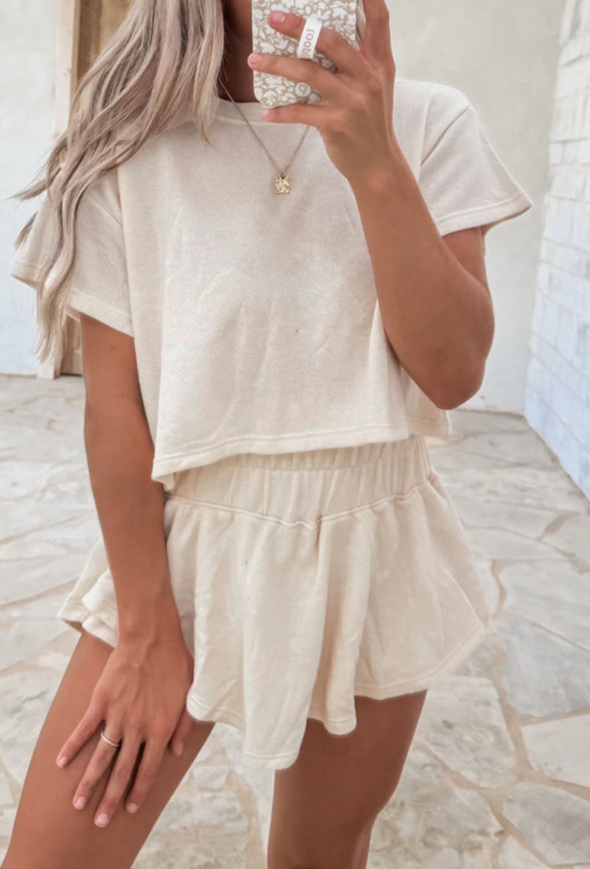 Beige 2 Piece Skort Set