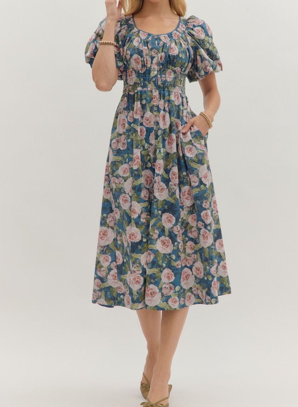 Teal Floral ENTRO Dress