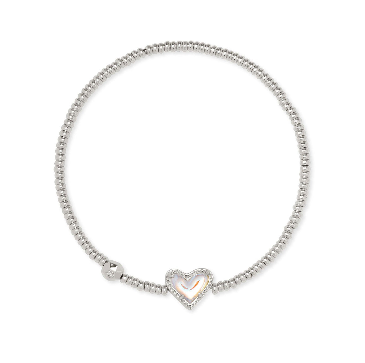 ARI HEART STRETCH BRACELET SILVER DICHROIC GLASS