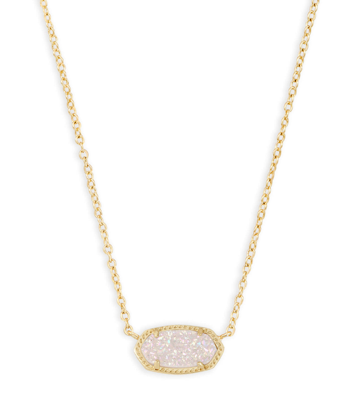 Elisa Short Pendant Necklace – Gold & Iridescent Drusy