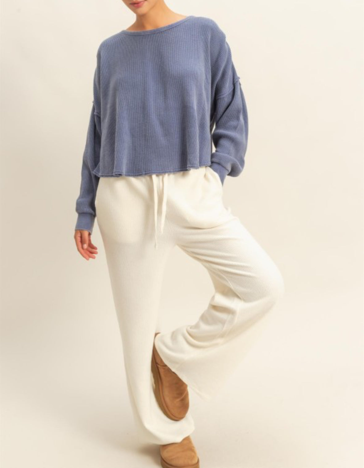 Mineral Wash Dropped Shoulder Knit Top