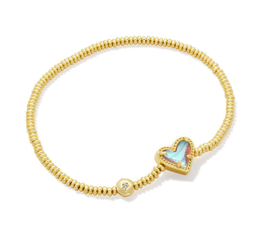 ARI HEART STRETCH BRACELET GOLD DICHROIC GLASS