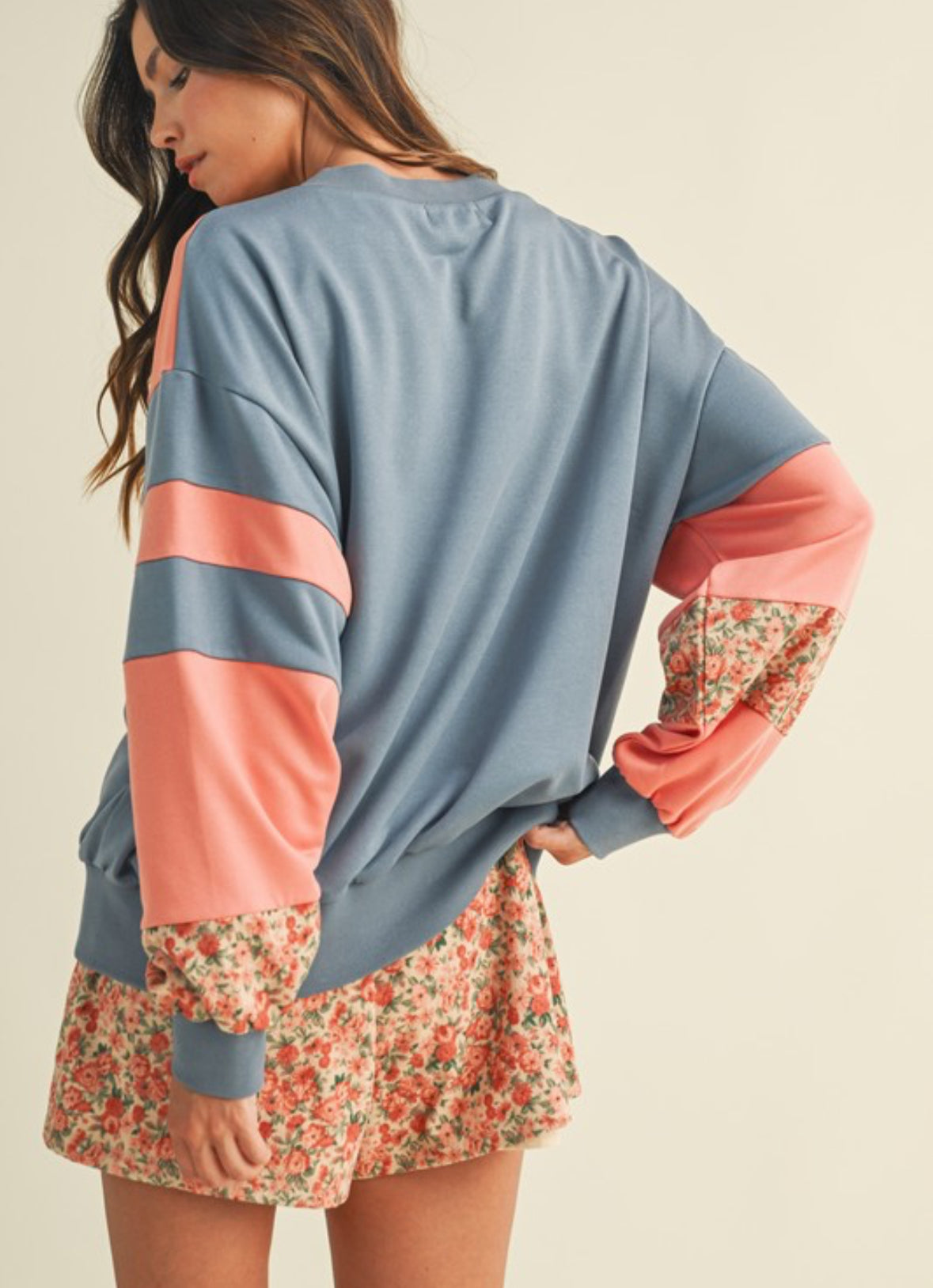 Floral Panel Contrasted Color Block Sweater