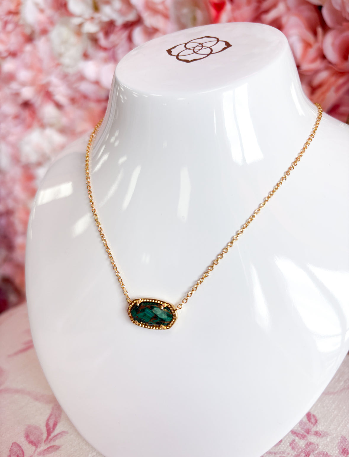 Elisa Pendant Gold Bronze Veined Green Malachite Necklace