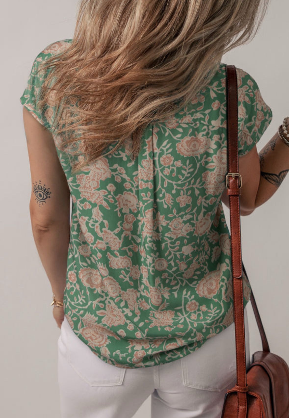 Green Floral Button Up