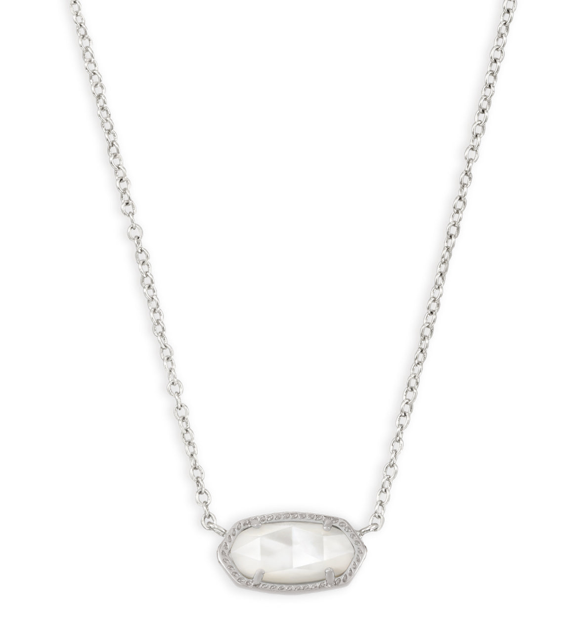 Elisa Short Pendant Necklace – Rhodium & Ivory Mother of Pearl
