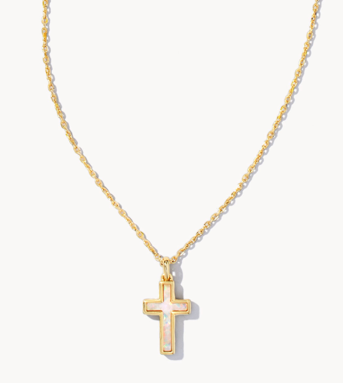 Cross Pendant Necklace – Gold White Opal