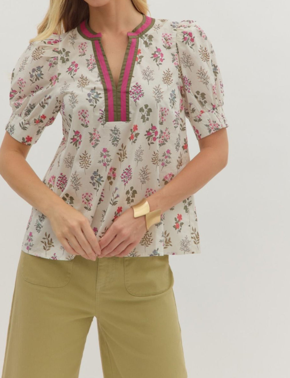 Floral Print Puff Sleeve ENTRO Top