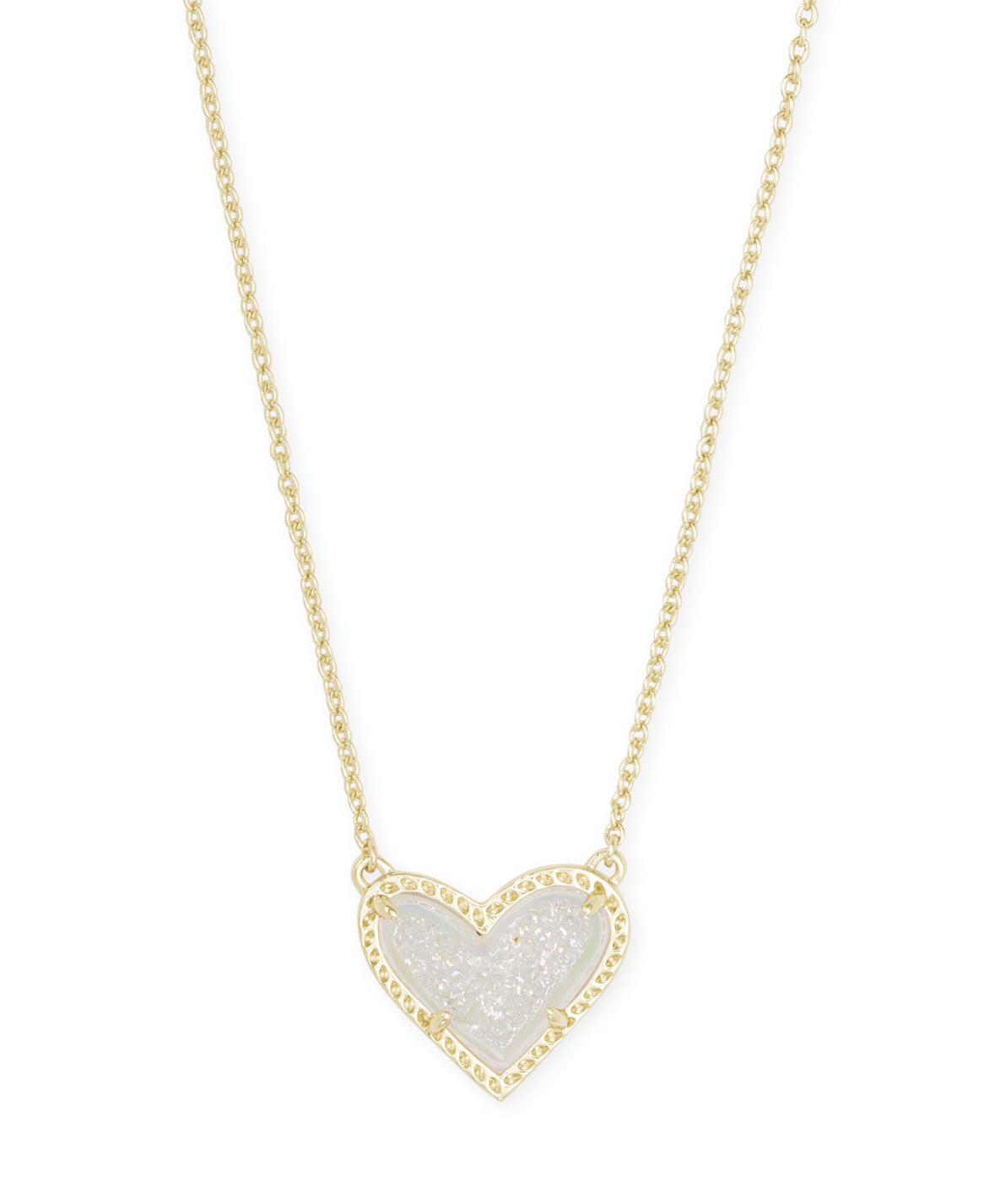 Ari Heart Short Pendant Necklace – Gold & Iridescent Drusy