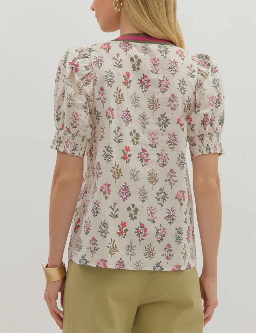 Floral Print Puff Sleeve ENTRO Top