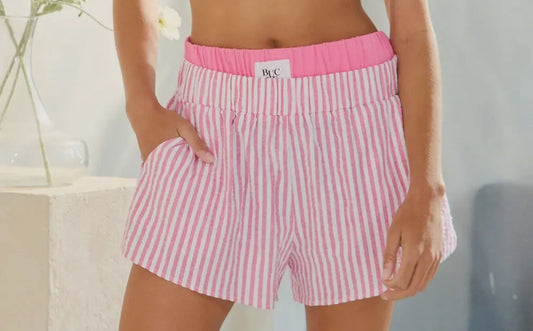 Waist Double Elastic Banded Boxer Stripe Shorts