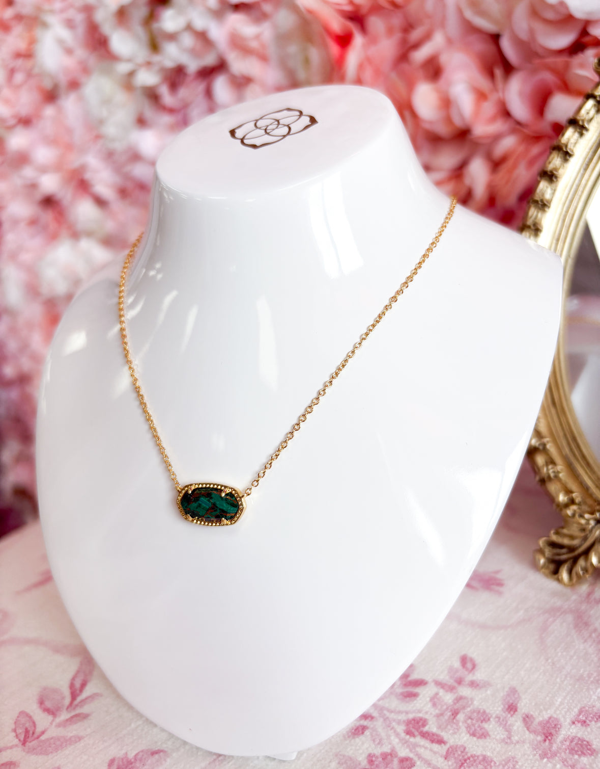Elisa Pendant Gold Bronze Veined Green Malachite Necklace