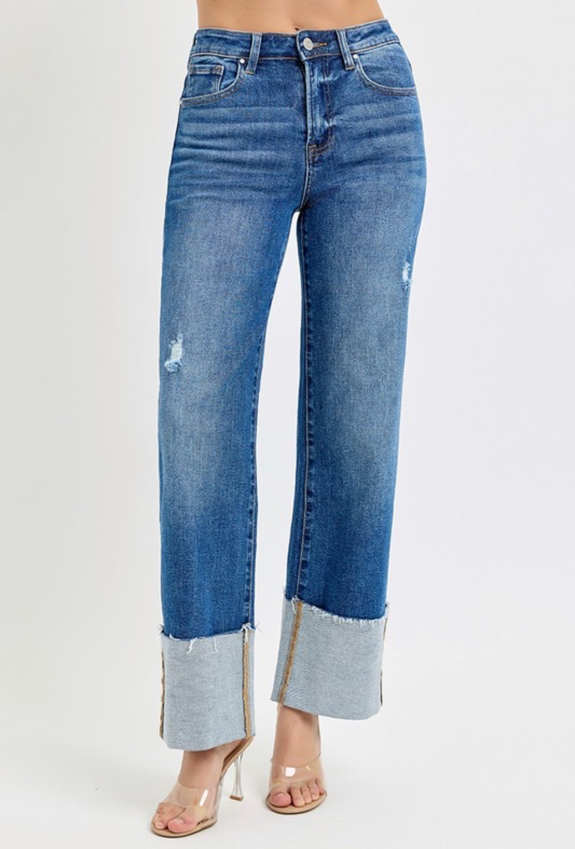 Risen Jeans High Rise Ankle Wide Cuffed Jeans
