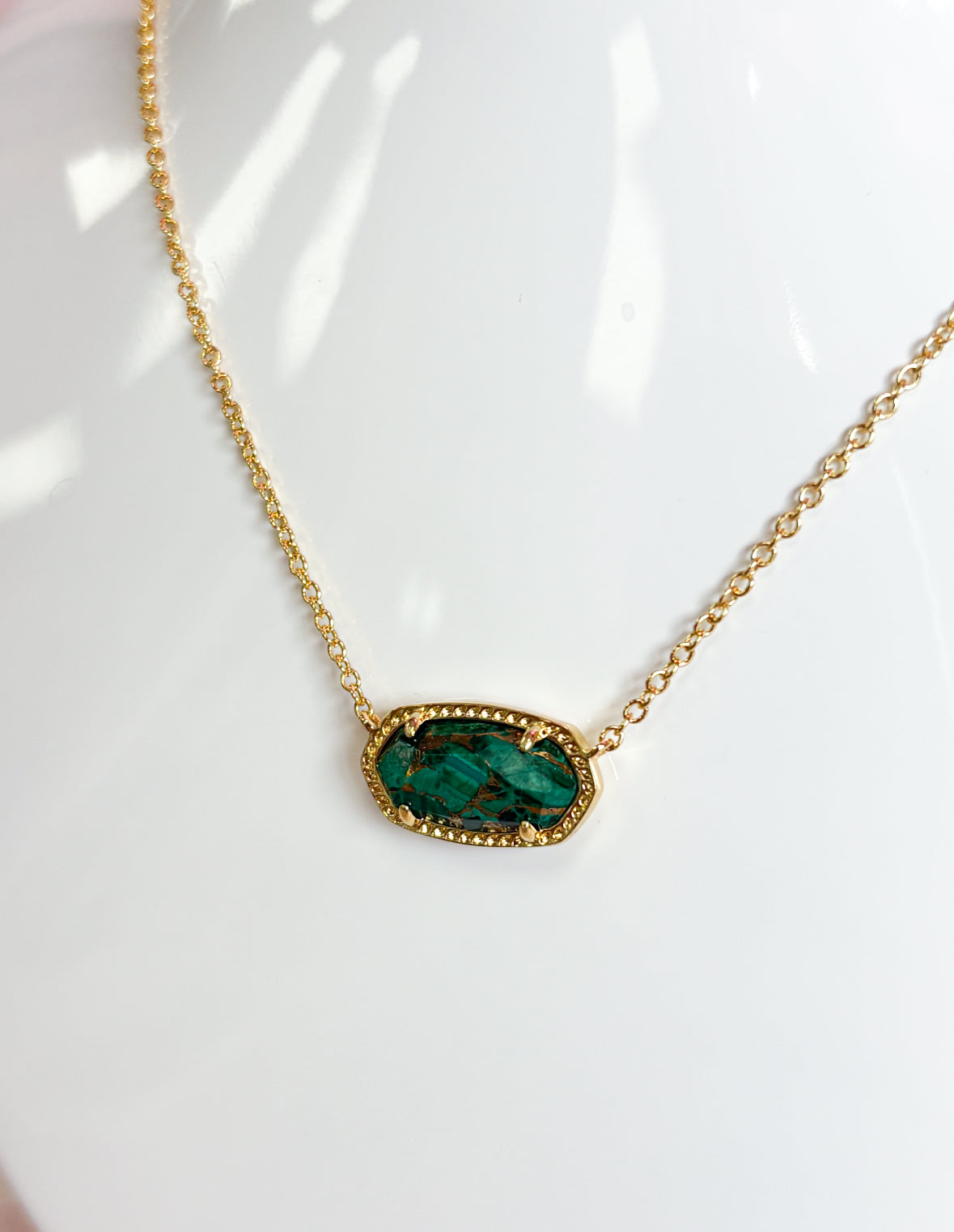 Elisa Pendant Gold Bronze Veined Green Malachite Necklace