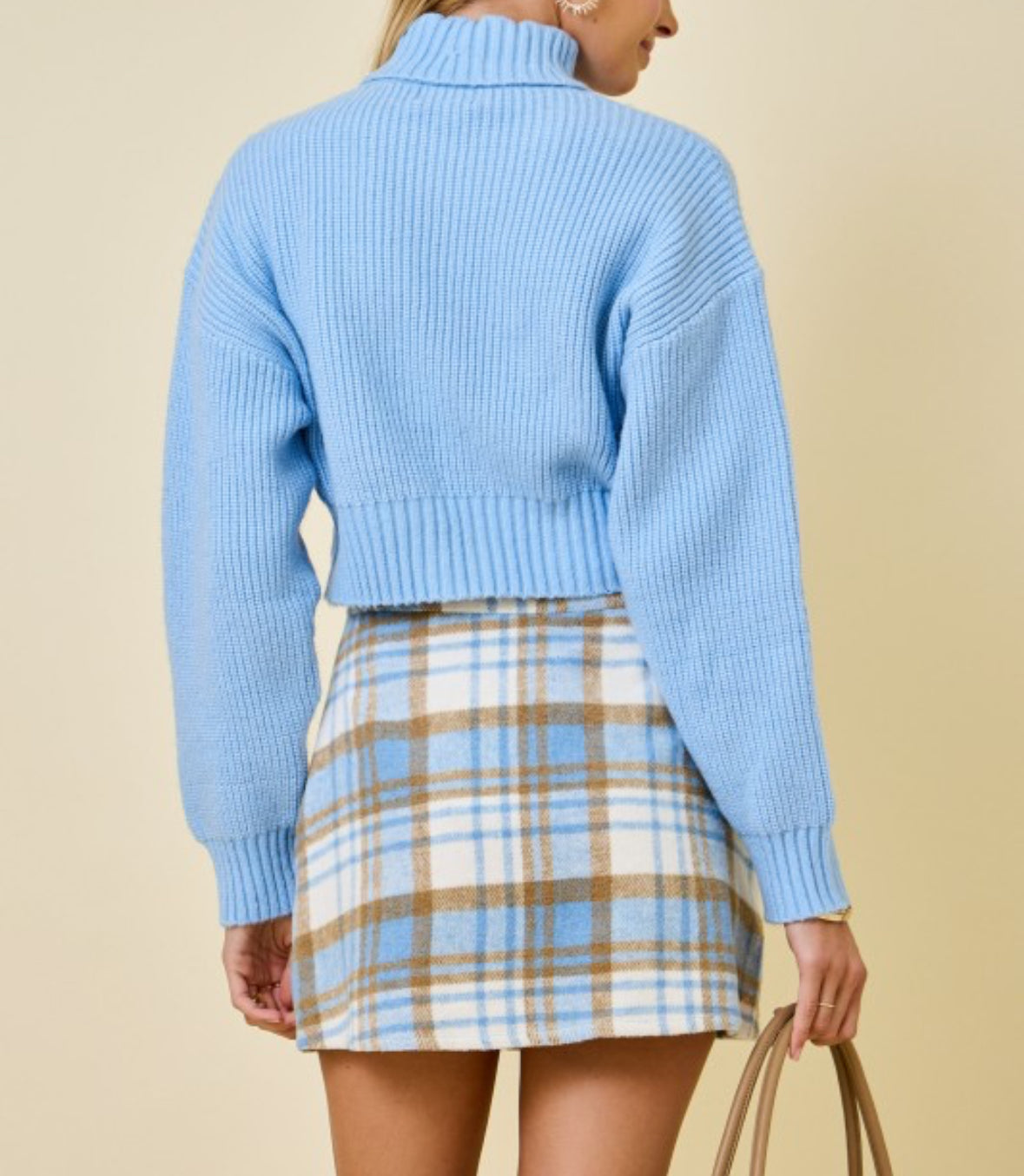 Blue Mocha Plaid High Waisted Skirt