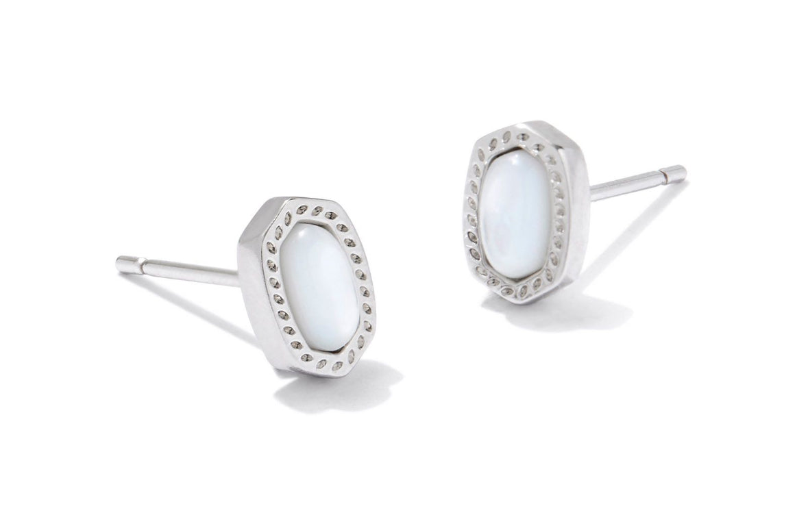 Kendra Scott Mini Ellie Stud Earrings – Silver Ivory Mother-of-Pearl