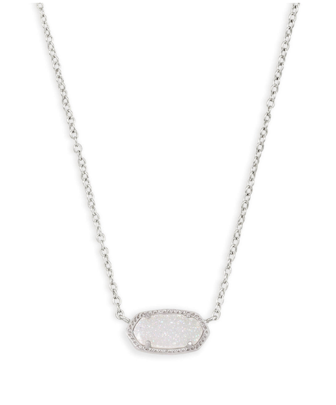 Elisa Short Pendant Necklace – Rhodium & Iridescent Drusy