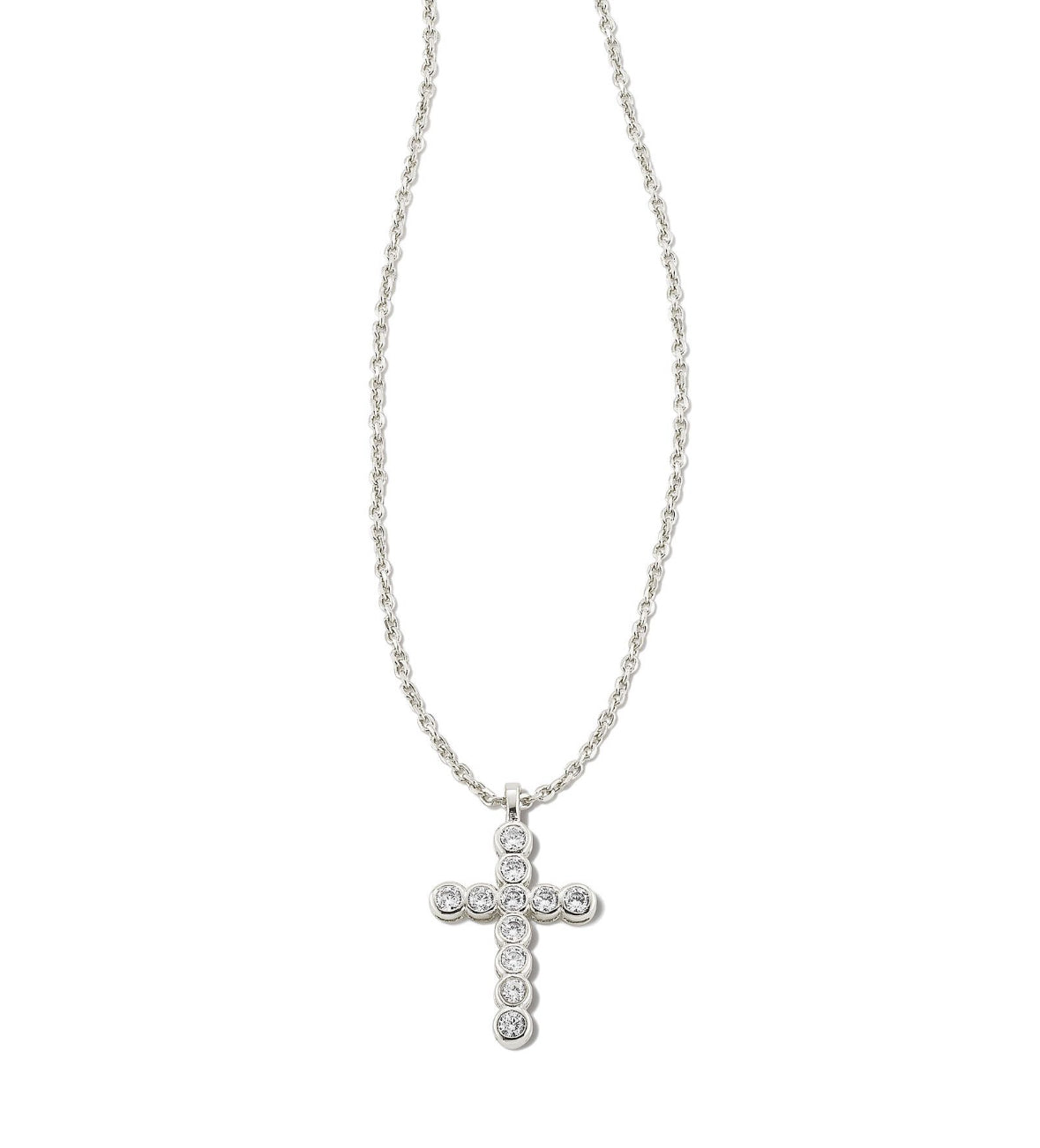 Cross Crystal Pendant Necklace – Silver & White Crystal
